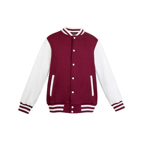 Varsity Jacket Mens Maroon White Front View